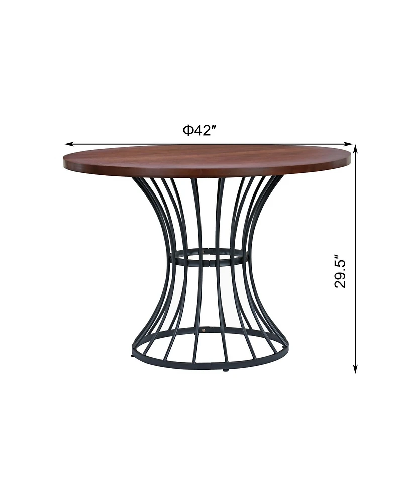 Streamdale Furniture Streamdale Oak Veneer 42" Round Dining Table - Wrought Iron Base, Rustic-Modern
