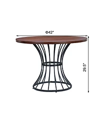 Streamdale Furniture Streamdale Oak Veneer 42" Round Dining Table - Wrought Iron Base, Rustic-Modern