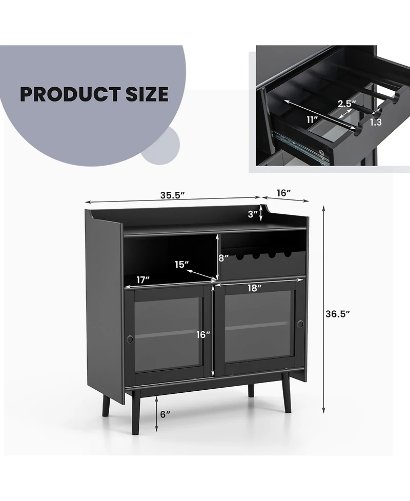 Costway Kitchen Buffet Sideboard Organizer Liquor Bar Cabinet with Wine Rack & Sliding Door