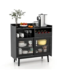 Costway Kitchen Buffet Sideboard Organizer Liquor Bar Cabinet with Wine Rack & Sliding Door