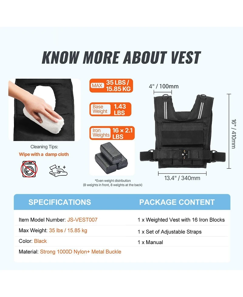 Mecale Adjustable Weighted Vest, 35 lb Vest with Iron Weights, Shoulder Pad and Reflective Stripe for Strength Training