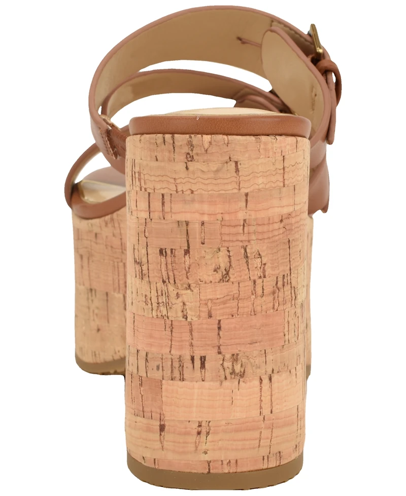 Guess Women's Nailah Strappy Buckles Cork Platform Wedge Sandal