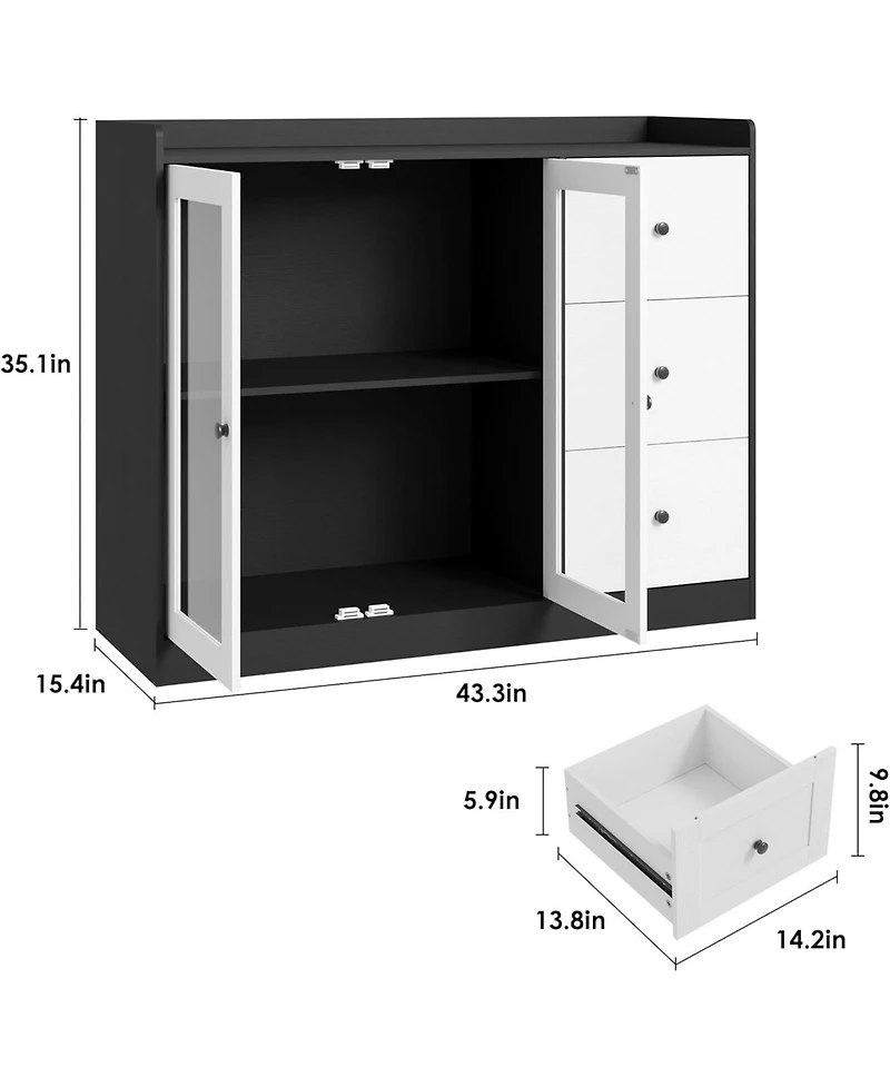 gaomon 43 Inch Buffet Cabinet with Storage, Modern Sideboard with Guardrail, Adjustable Shelves, 3 Drawers, Kitchen