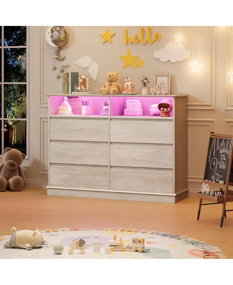 gaomon 6-Drawer Modern Wide Wood Dresser, Large Chest of Drawers with Wide Top for Bedroom, Closet, Living Room, Hallway