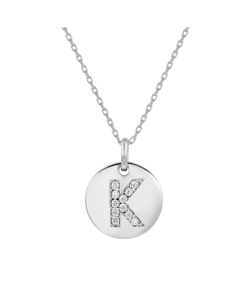 Suzy Levian Sterling Silver Cubic Zirconia Letter Initial Disc Pendant - B