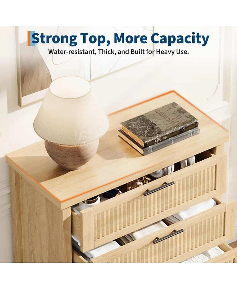 gaomon -Drawer Modern Fluted Dresser Bedroom Chest, Fluted Drawers with Metal Handle, Large Storage Cabinet for Nursery