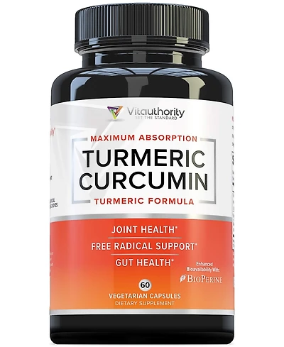 Vitauthority Turmeric Capsules with Bioperine Black Pepper, Antioxidant Support for Healthy Joints and Inflammation Relief, 60 ct