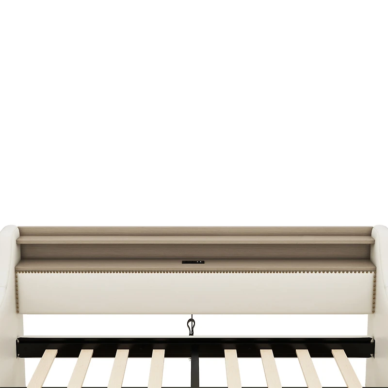 Simplie Fun Twin Size Daybed with Storage Drawers, Upholstered Daybed with Charging Station and Led Lights, Beige