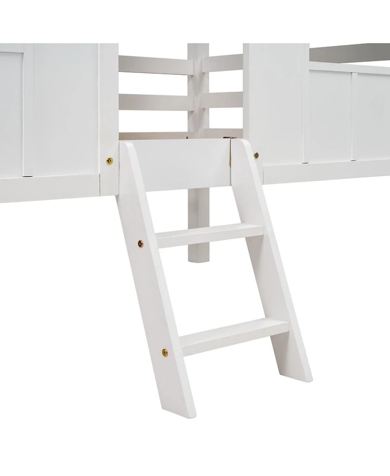 Simplie Fun Twin Size Low Loft House Bed With Roof And Two Front Windows