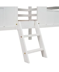 Simplie Fun Twin Size Low Loft House Bed With Roof And Two Front Windows