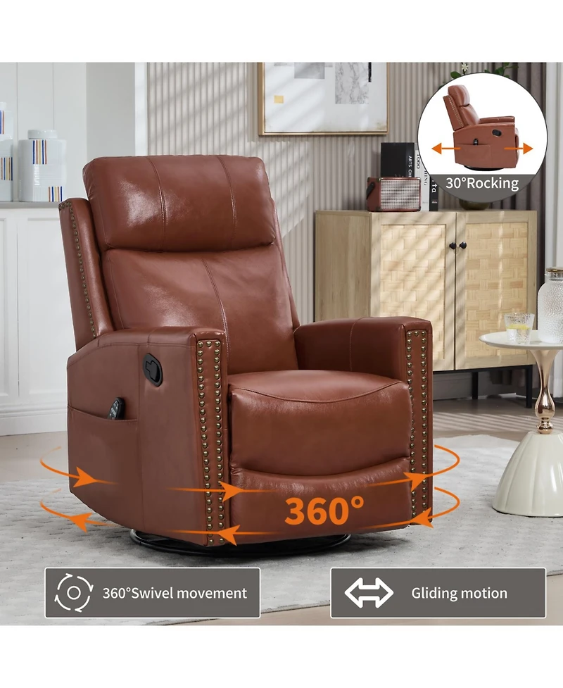Streamdale Furniture Red Leather Heat Massage Rocker Swivel Recliner