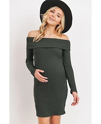 Hello Miz Women's Ribbed Off Shoulder Long Sleeve Bodycon Maternity Dress