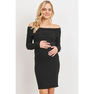 Hello Miz Women's Ribbed Off Shoulder Long Sleeve Bodycon Maternity Dress