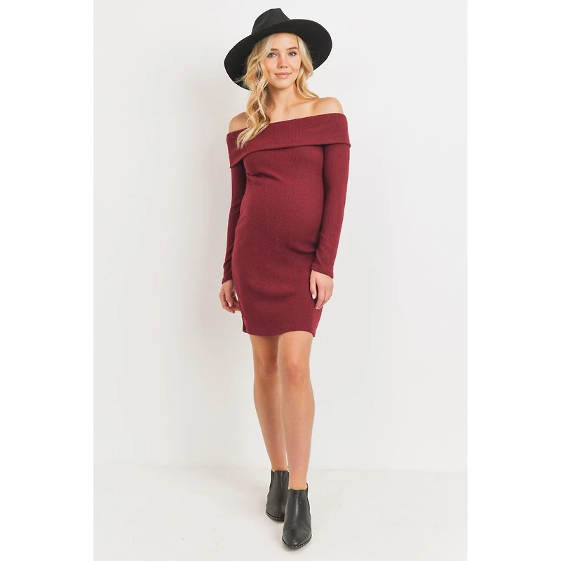 Hello Miz Women's Ribbed Off Shoulder Long Sleeve Bodycon Maternity Dress