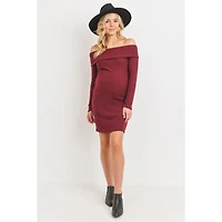 Hello Miz Women's Ribbed Off Shoulder Long Sleeve Bodycon Maternity Dress