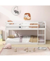 Costway Twin over Low Bunk Bed with Guardrails Integrated Ladder Kids Wooden