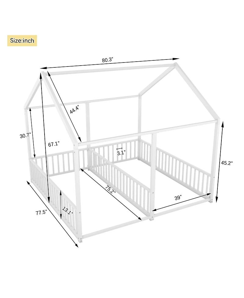 Boyel Living Metal Twin Size House Platform Beds, Two Shared Beds