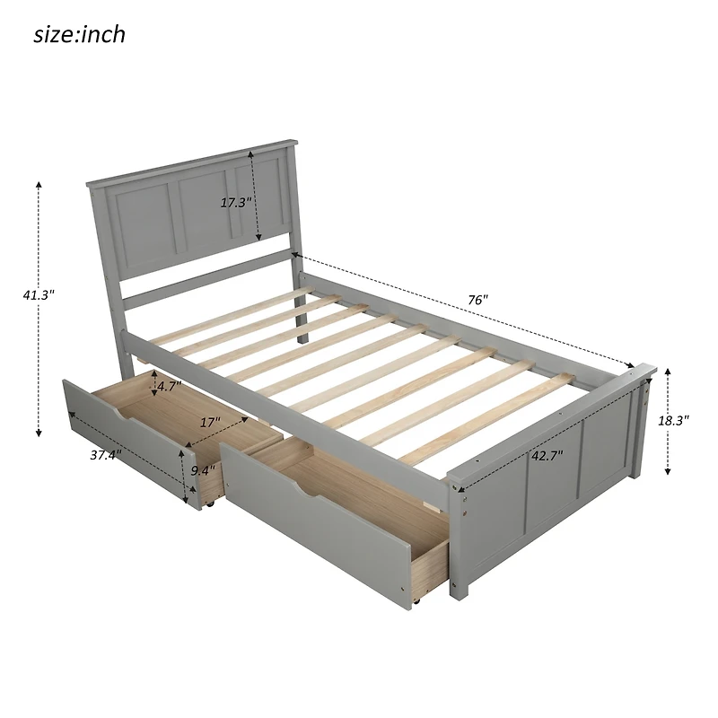Boyel Living Full Wood Platform Bed with House-shaped Storage Headboard and 2 Drawers