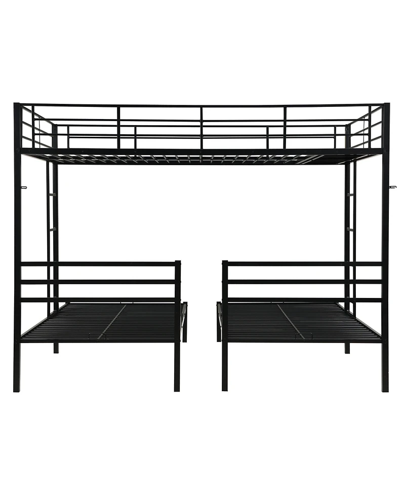 Boyel Living Full Over Twin Over Twin Triple Bunk Bed, Metal Frame Bunk Bed with Vertical Ladder & Safety Rails