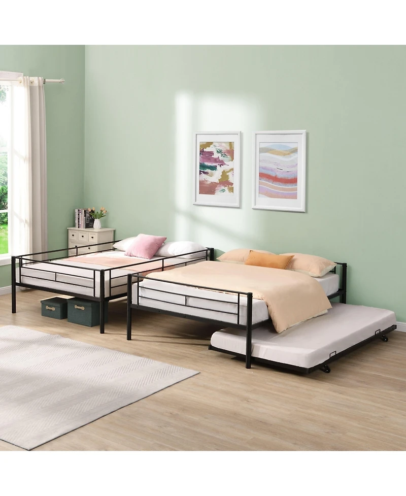 Boyel Living Full Over Full Metal Bunk Bed with Trundle, No Box Spring Needed, Easy Assemble Black