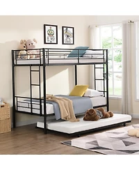 Boyel Living Twin Over Twin Metal Bunk Bed with Trundle, No Box Spring Needed, Easy Assemble