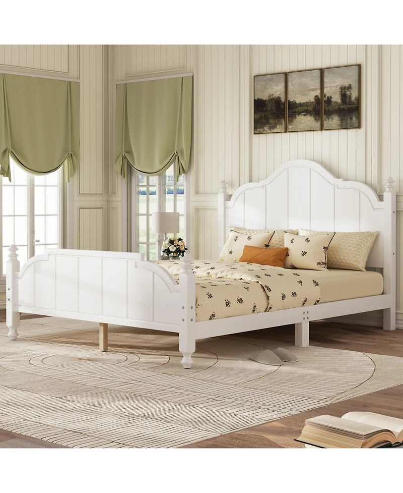 Boyel Living Queen Size Wooden Bed Frame with Headboard Vintage Platform Bed with Slats Support Easy Assembly