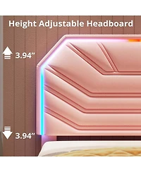 Likimio Twin Bed Frames with Led Light Headboard, Upholstered Modern Cama Twin Platform Bed Frame with Heavy Duty Supports, No Box Spring Need, Pink