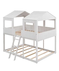 Streamdale Furniture Full Over Woodbunk Bed With Roof, Window, Guardrail, Ladder