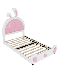 Streamdale Furniture Twin Size Upholstered Platform Bed with Ribbit Shaped Headboard