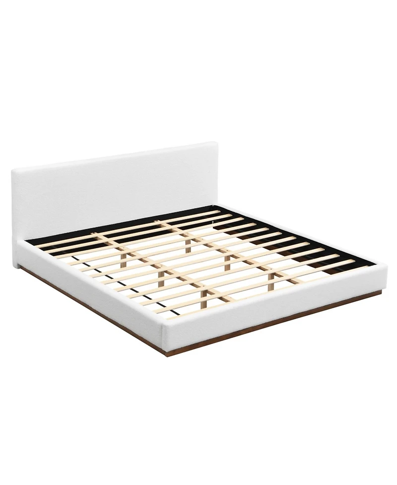 Streamdale Furniture Elegant White Fabric Upholstered King Bed with Solid Wood Base