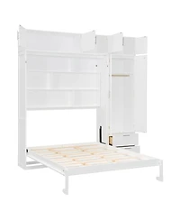 Streamdale Queen Size Wall Murphy Bed with Cabinet, Shelves, Wardrobe, White
