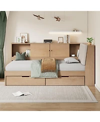 Streamdale Furniture Wooden L-Shaped Daybed with Storage, Bookcase & Usb