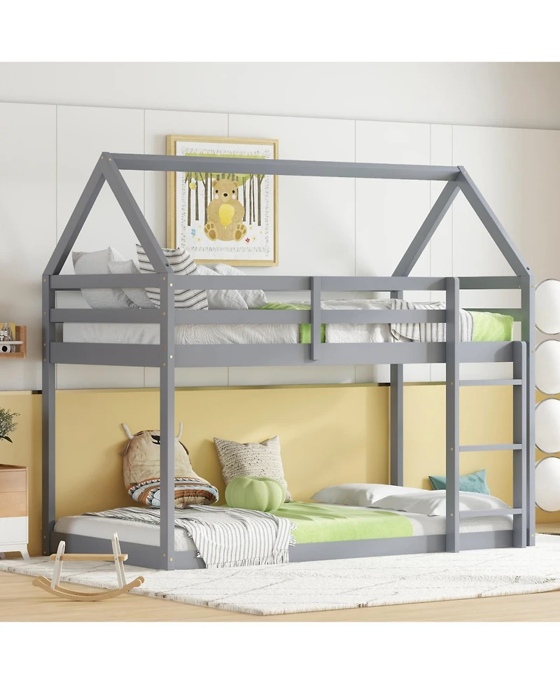 Streamdale Furniture Grey Twin Over Twin House Bunk Bed