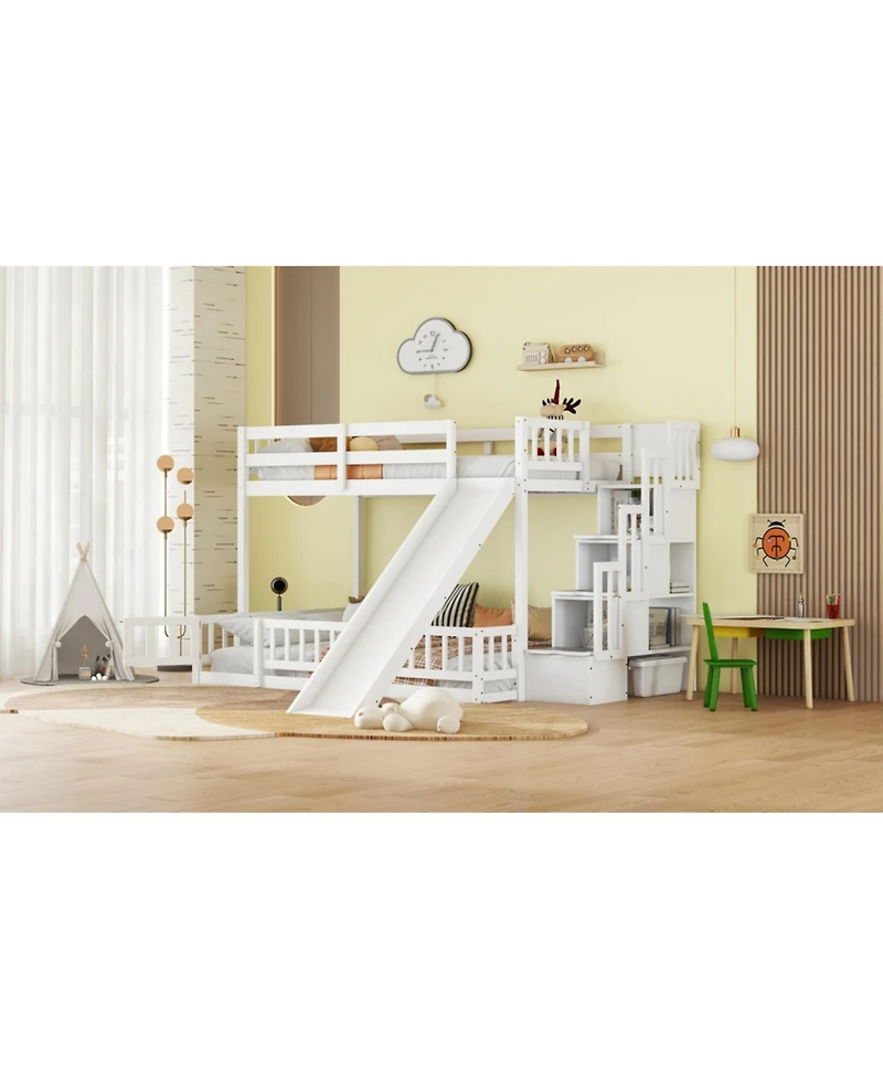 Streamdale Furniture Twin-over-Full Bunk Bed with Slide & Storage