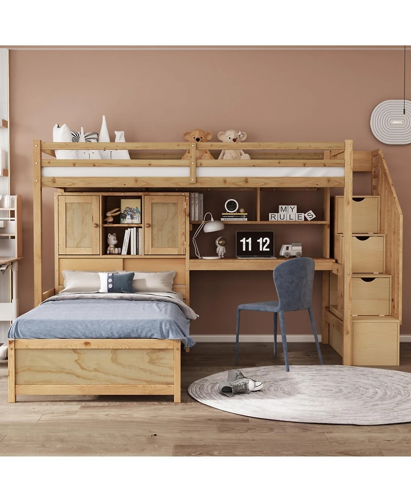 Streamdale Furniture Twin Loft Bed with Built-in Desk and Storage