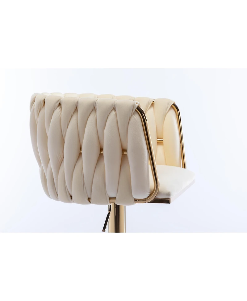 Streamdale Furniture Streamdale Velvet Bar Stools with Gold Legs and Chrome Base, Adjustable Height