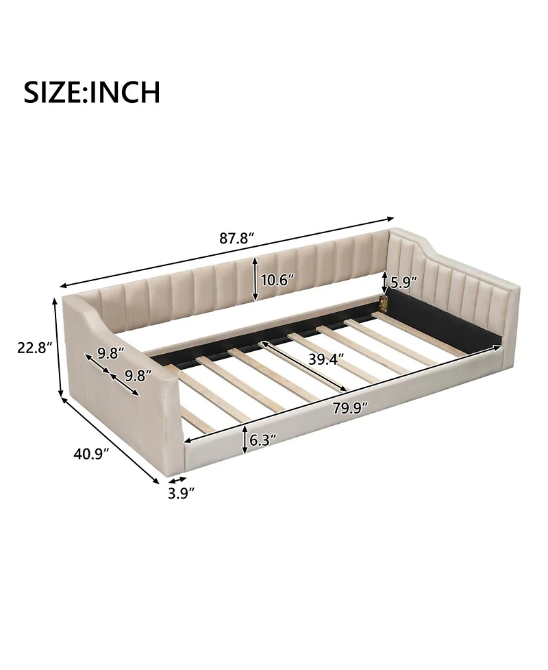 Streamdale Furniture Twin Xl Size Upholstery Daybed and Side Storage pocket,Beige