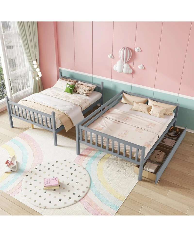 Streamdale Furniture Full Over Full Bunk Bed with 2 Drawers, Convertible to 2 Full Beds