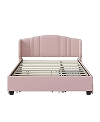 Streamdale Furniture + Queen Upholstered Wingback Headboard, Trundle, Drawers Platform Bed