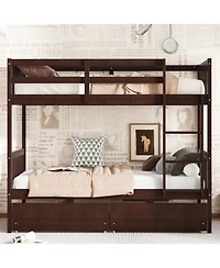 Streamdale Furniture Twin Bunk Bed with Drawers and Safety Guardrails, Espresso