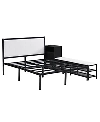 Streamdale Furniture Metal Platform Bed with Two-Tier Storage Shelves, Wooden Cabinet
