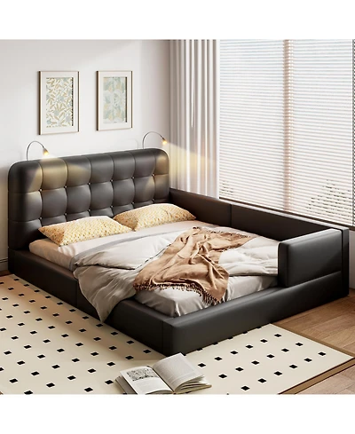 Streamdale Furniture Queen Upholstered Platform Bed with 2 Reading Lights