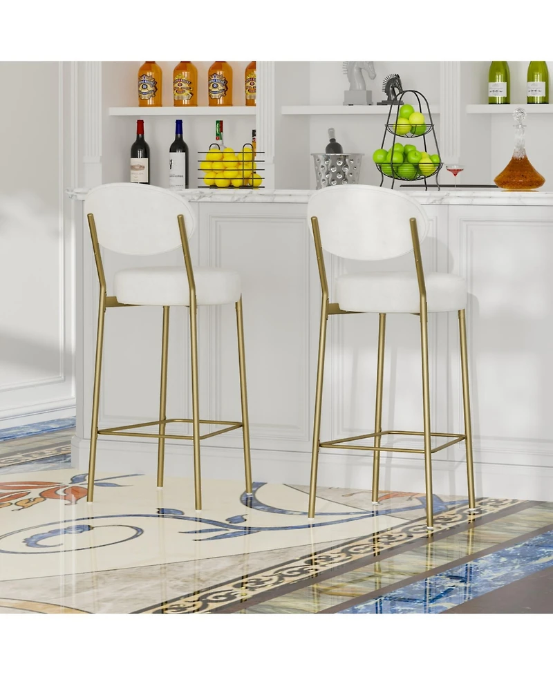 Streamdale Furniture Streamdale Upholstered Velvet Bar Stools with Backrest (Creamy White), Set of 2