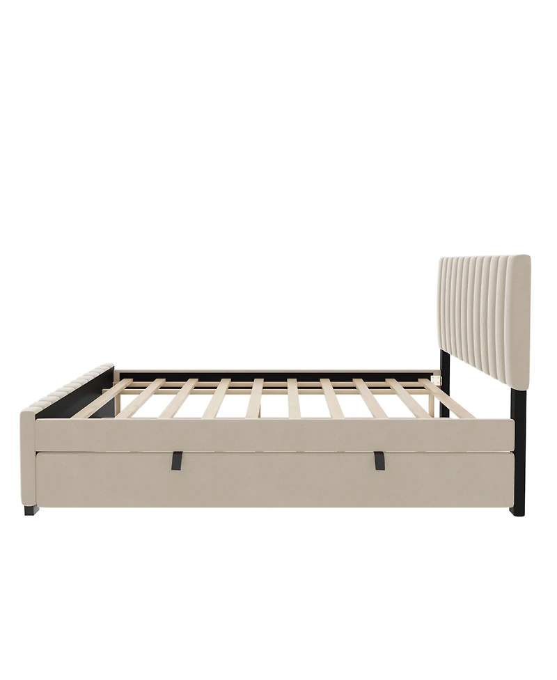 Streamdale Furniture Full Size Velvet Upholstered Platform Bed with Twin Size Trundle