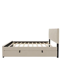 Streamdale Furniture Full Size Velvet Upholstered Platform Bed with Twin Size Trundle