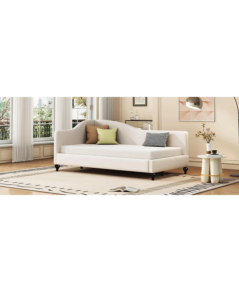 Streamdale Furniture Twin Size L-Shaped Linen Daybed, with Solid Wood Legs.
