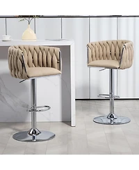 Streamdale Furniture 360 Fabric Swivel Counter Stools (Set of 2), Adjustable Height, Woven Back