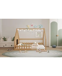 Streamdale Furniture Full Wood House Bed with Window and Fence.