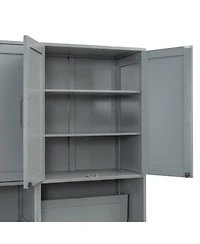 Streamdale Furniture Twin Size Murphy Bed Wall Bed with Closet, Drawers & Desk-Gray