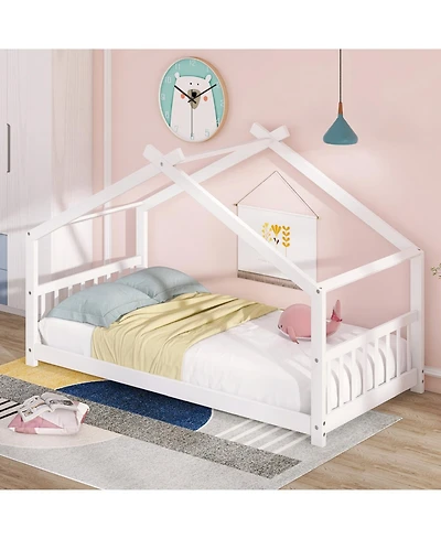 Streamdale Furniture Twin Size House Bed Wood Bed, White